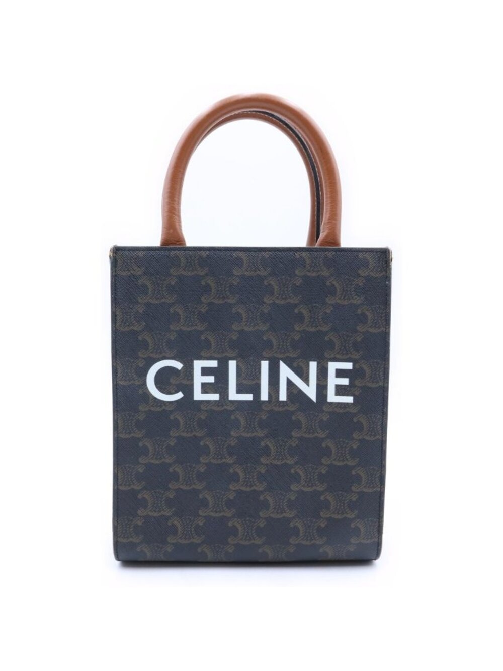 Celine Triomphe Vertical Cabas Mini 2-Way Mini Shoulder Bag Brown Leather Gold